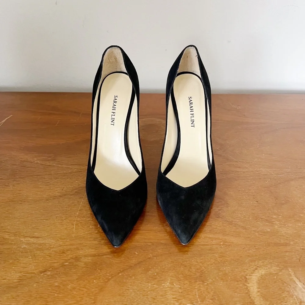Sarah Flint • Perfect Jay Pump 100 in Black Suede leather heels pointed toe - Picture 5 of 14